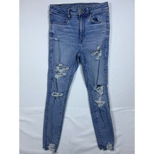 American Eagle Super High-Rise Jegging Distressed Skinny Jeans Blue Size 6 Short